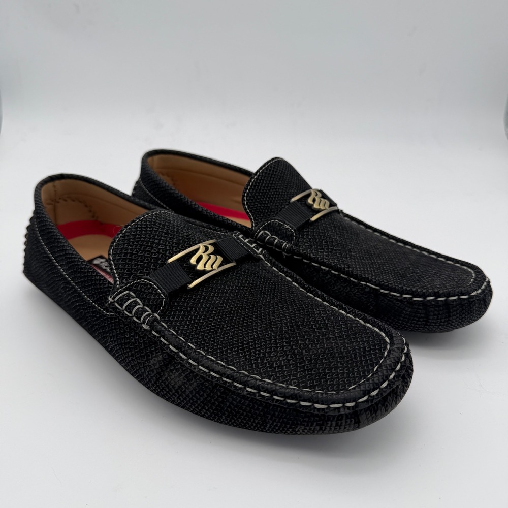 Rocawear Dwight Mens Black Faux Leather Snakeskin Textured Driving Loafers 9.5